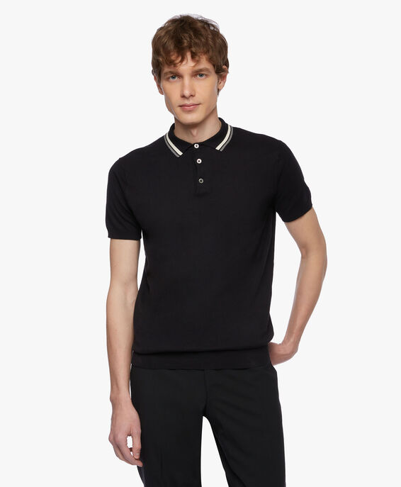 Brooks Brothers Linen and Cotton Polo Shirt Black KNPOL004LIBCO001BLAKP001