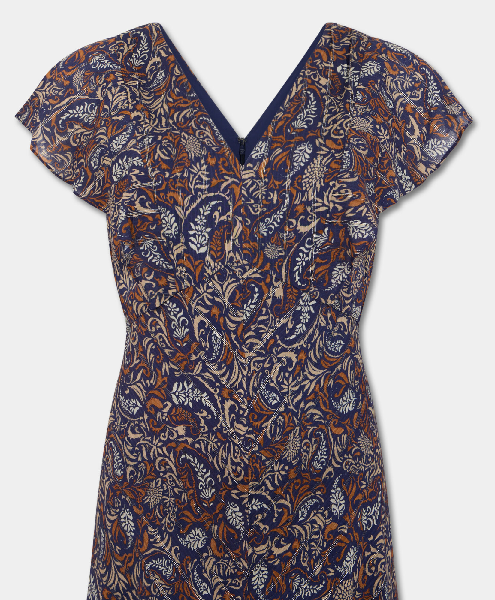 Brooks Brothers Paisley V-Neck Midi Dress Blue 1000104893US100222360