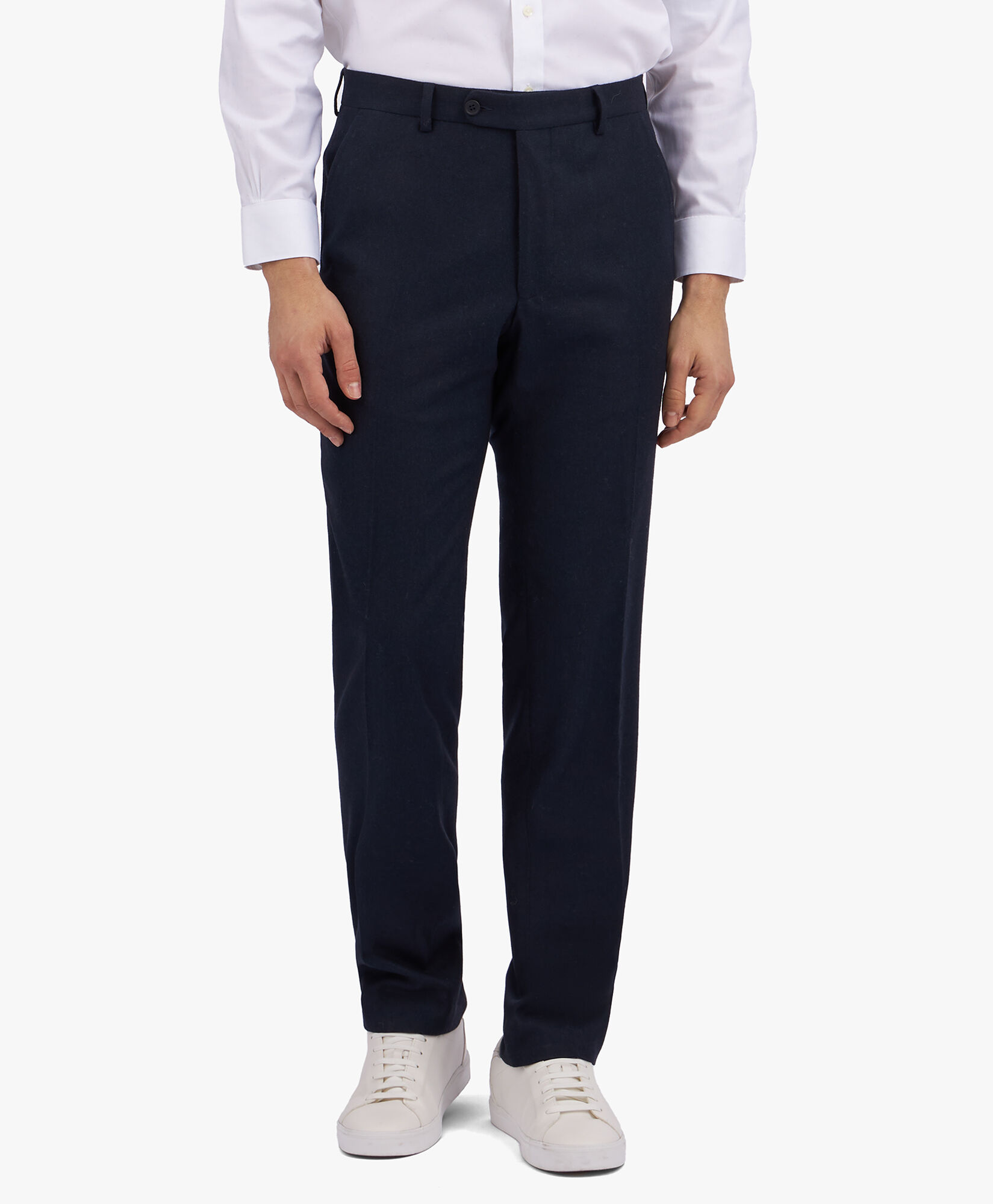 Brooks Brothers Navy Blue Wool Blend Regular Fit Flat Front Trousers Navy DTROU005WOBOL004NAVYP001