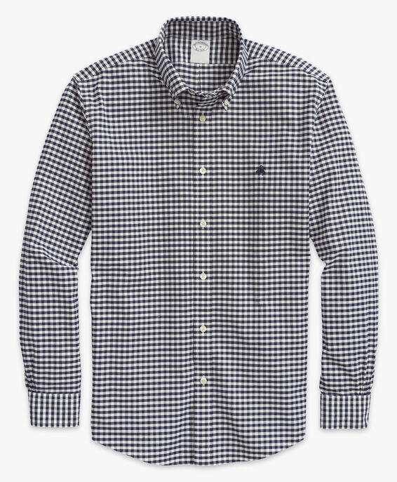 Brooks Brothers Stretch Non-Iron Oxford Button-Down Collar, Gingham Sport Shirt Navy 1000093896US100196363
