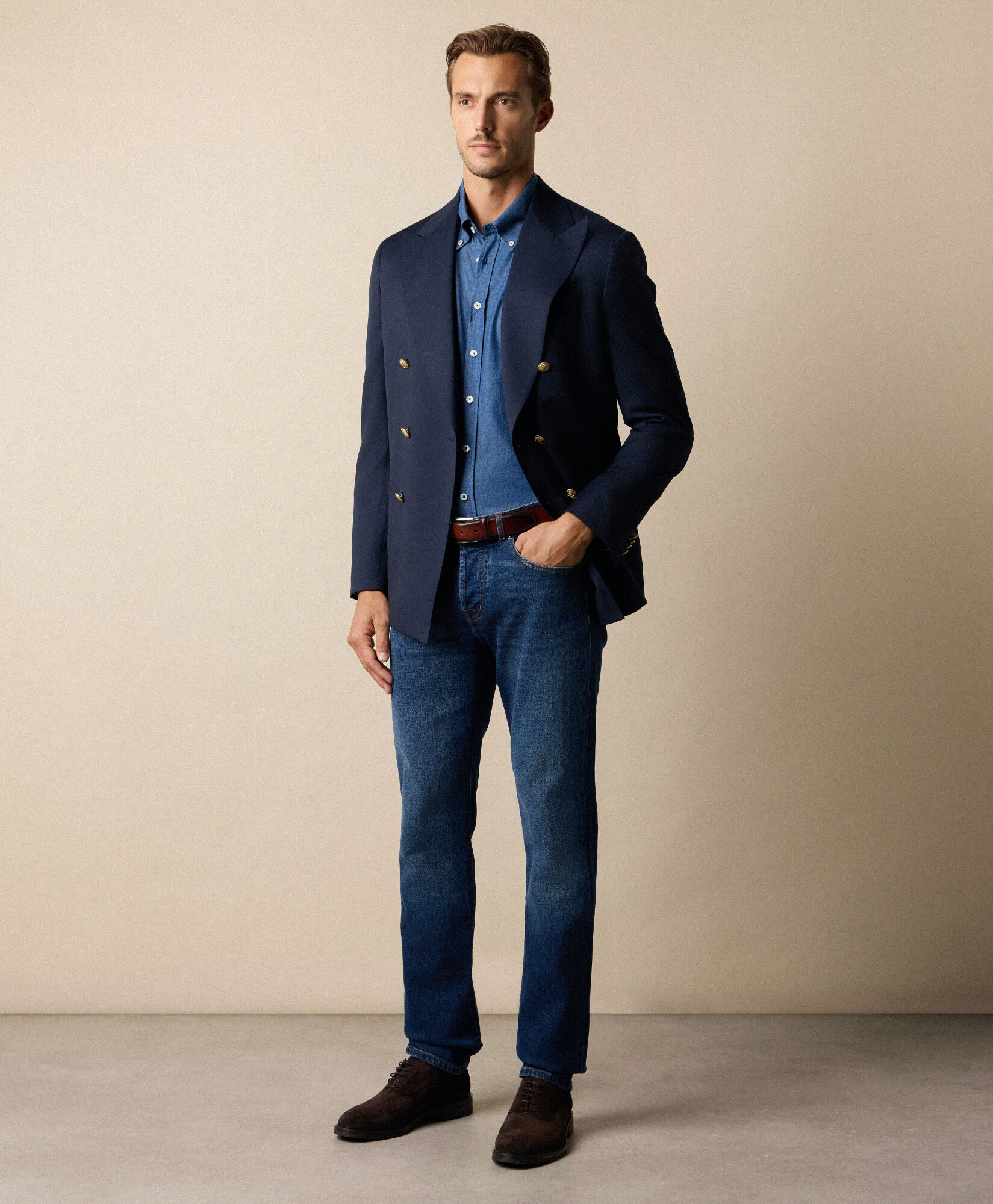 Brooks Brothers Slim Fit Denim Shirt with Button Down Collar Blue CSHBD024COPCO001BLUEP002