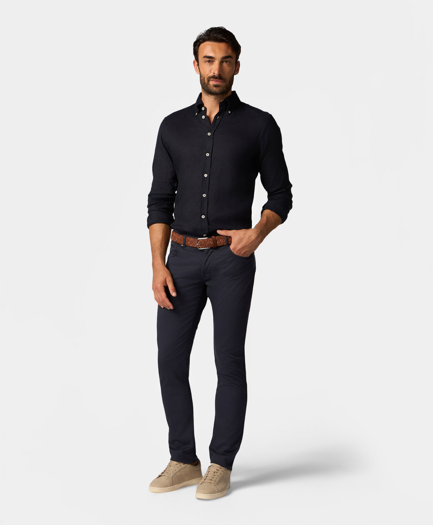 Brooks Brothers Slim Fit Linen Button Down Shirt Navy CSHBD007LIPLI001NAVYP001