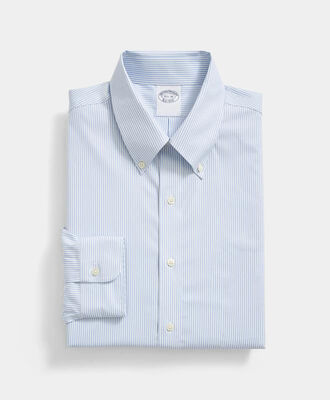 Brooks Brothers Slim Fit Non-Iron Striped Oxford Pinpoint Shirt with Button Down Collar Hydrangea 1000105647US100223965