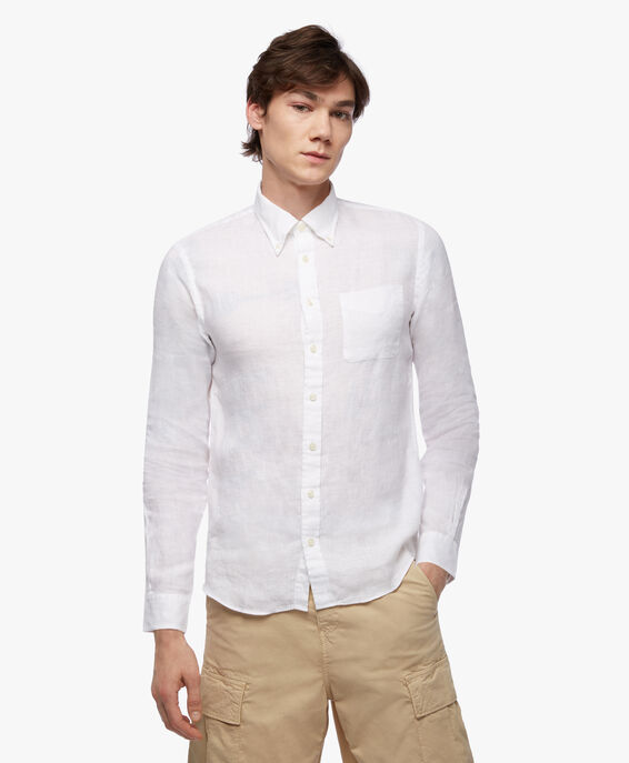 Brooks Brothers Weißes Slim-Fit Freizeithemd aus irischem Leinen Weiß 1000095328US100200058
