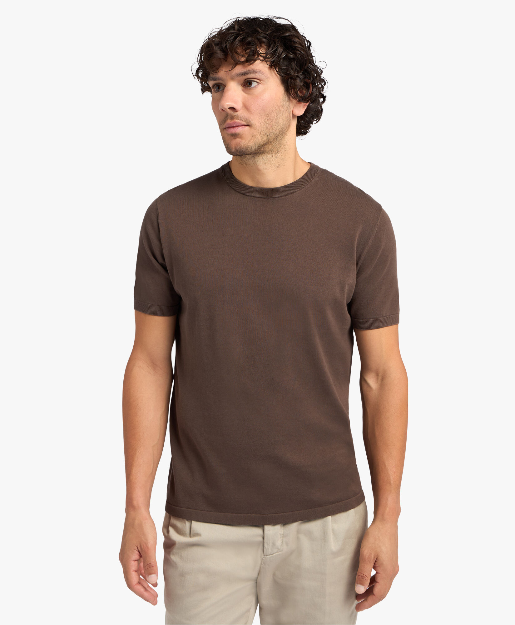 Maglione marrone in cotone mako a maniche corte in Marrone da Uomo Brooks Brothers EU
