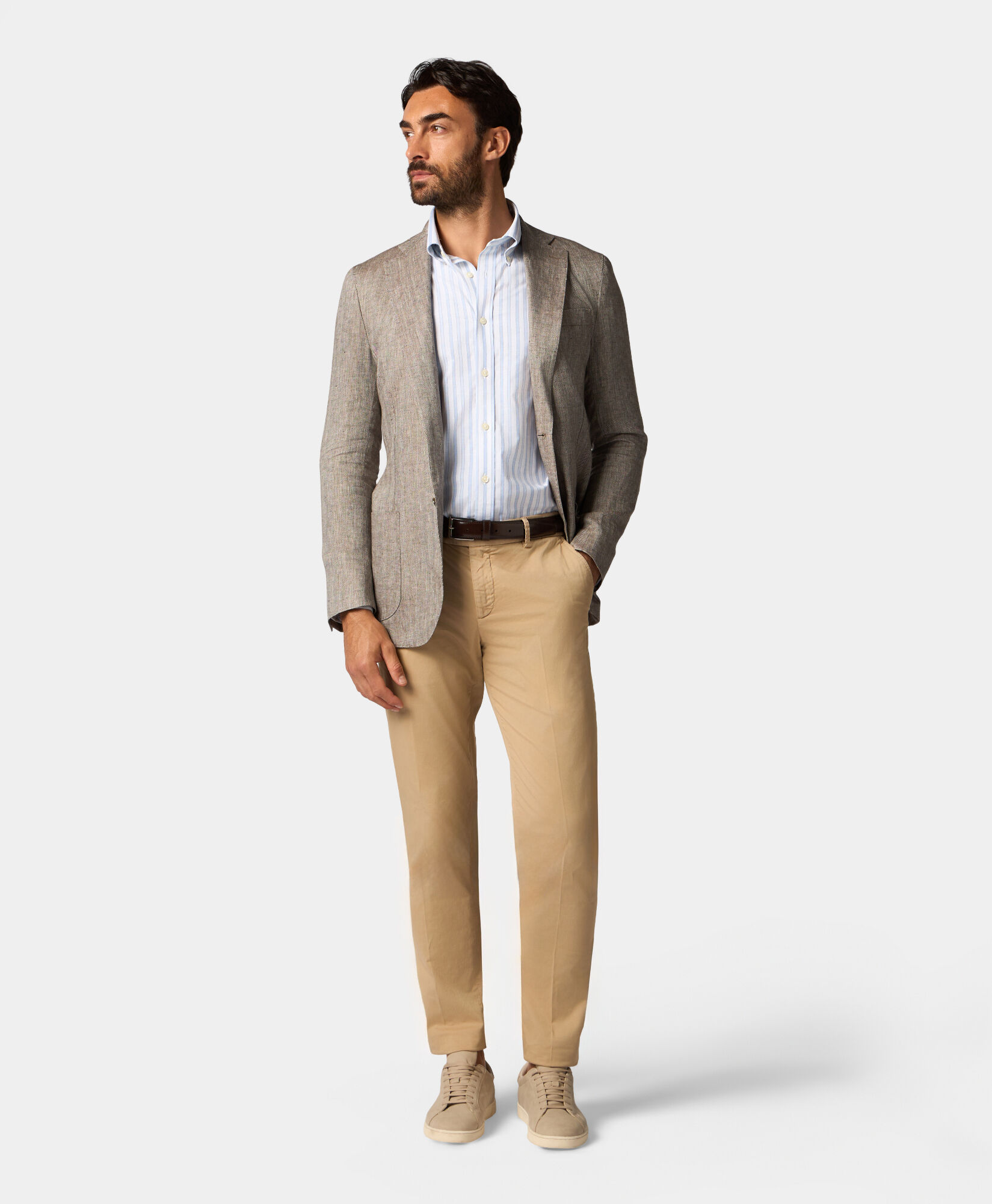 Brooks Brothers Herringbone Design Linen Blazer Light Brown JKREG063LIPLI001LTBRF001