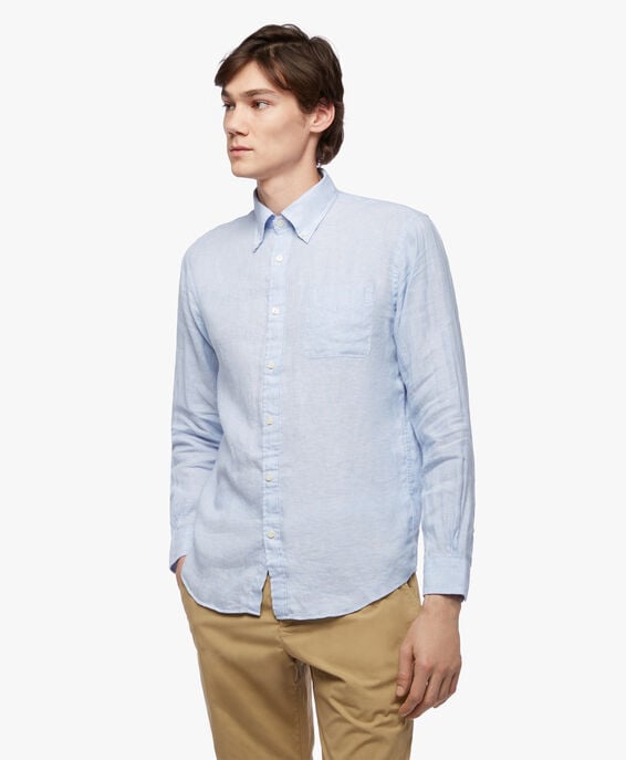 Brooks Brothers Camisa informal para hombre azul claro de corte regular en lino irlandés Azul claro 1000095317US100200010