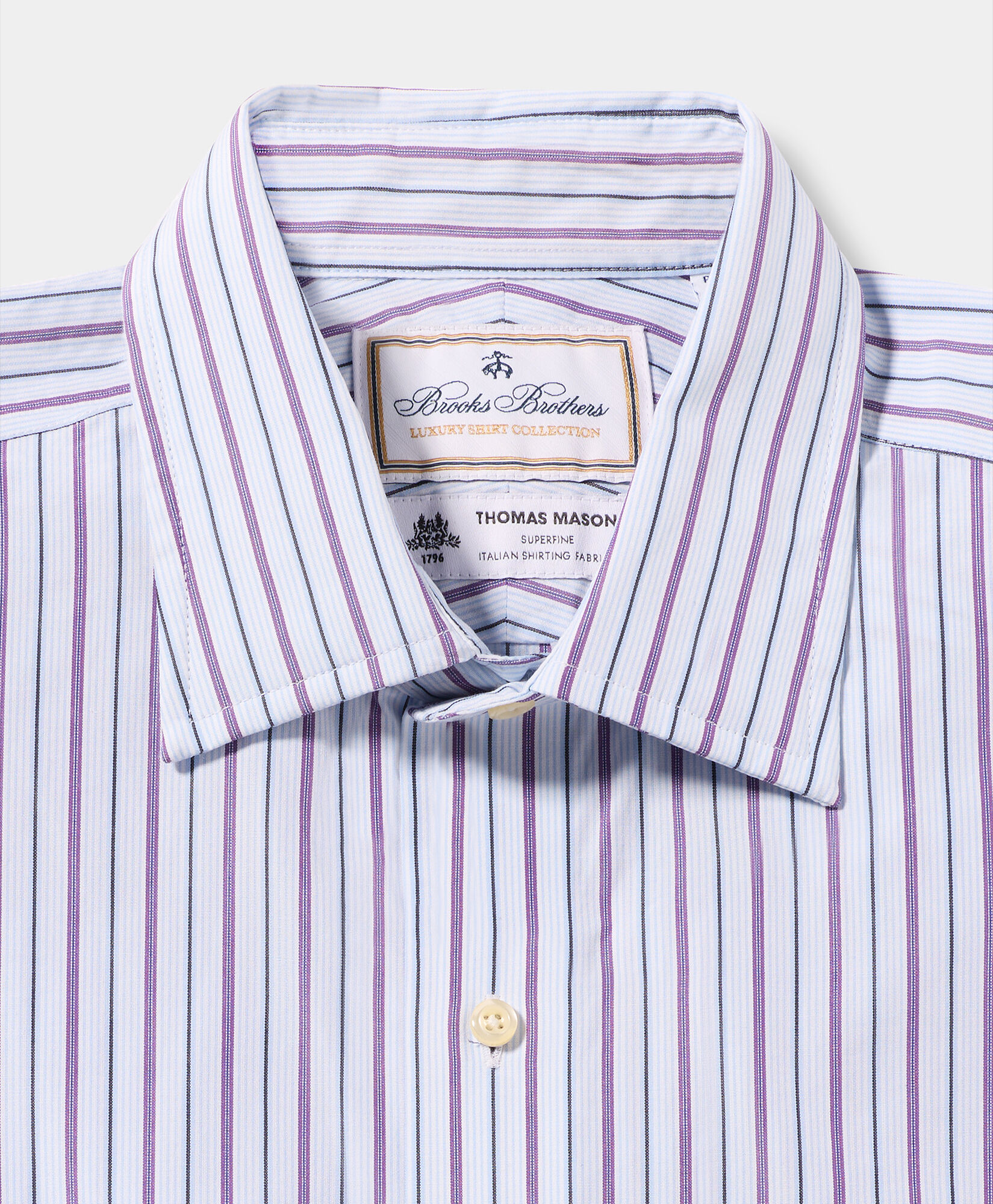 Brooks Brothers Chemise à Rayures en Coton Coupe Classique de Thomas Mason avec Col Ainsley Bleu Clair 1000104719US100223406