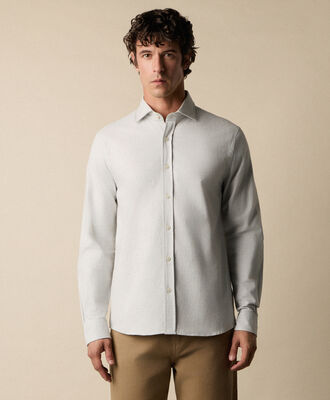 Brooks Brothers Slim Fit Melange Cotton Flannel Shirt with Spread Collar Light Grey CSHSP011COPCO001LTGRP001