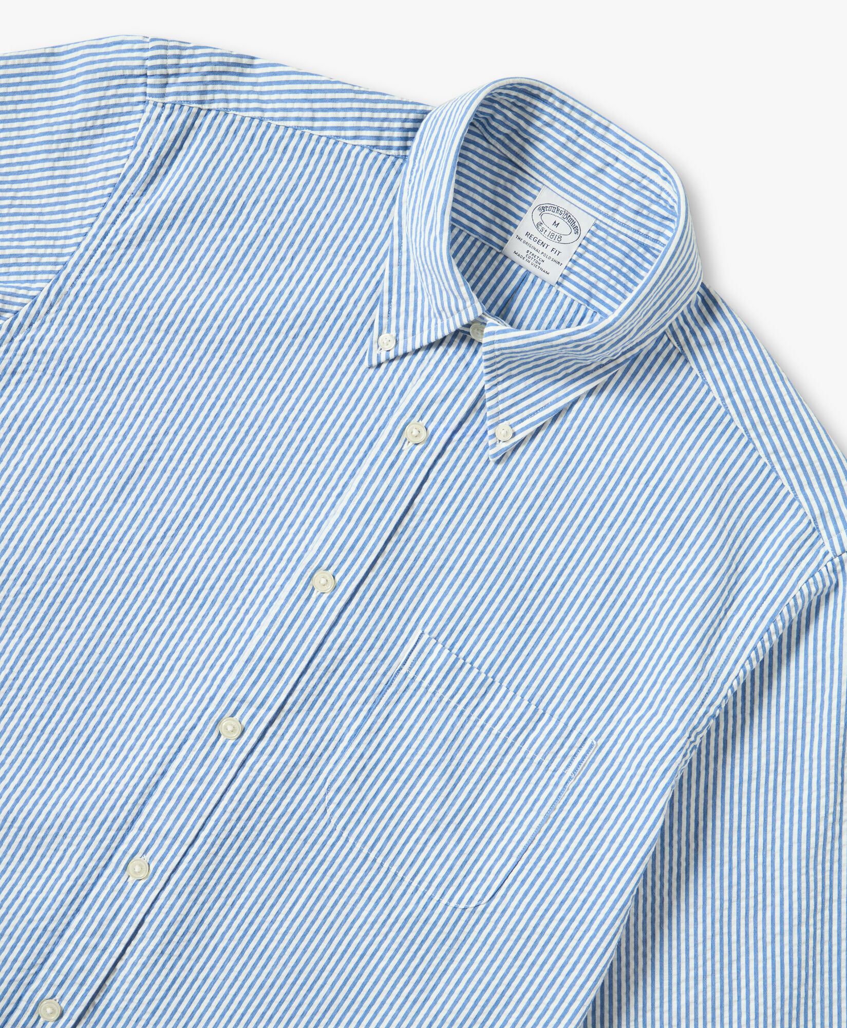 Camicia sportiva Regent regular fit in Seersucker stretch colletto button down in Azzurro da Uomo Brooks Brothers EU
