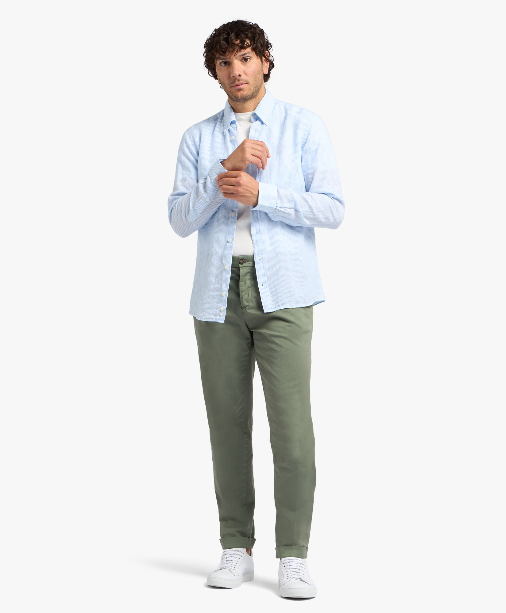 Brooks Brothers Slim Fit Striped Linen Button Down Shirt Light Blue CSHBD006LIPLI001LTBLF001