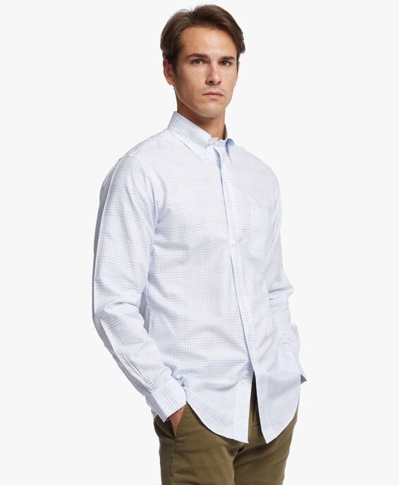 Brooks Brothers Camisa de vestir non-iron corte regular Regent, Brookscool Oxford, cuello button-down Cuadros azul claro 1000039255US100088697
