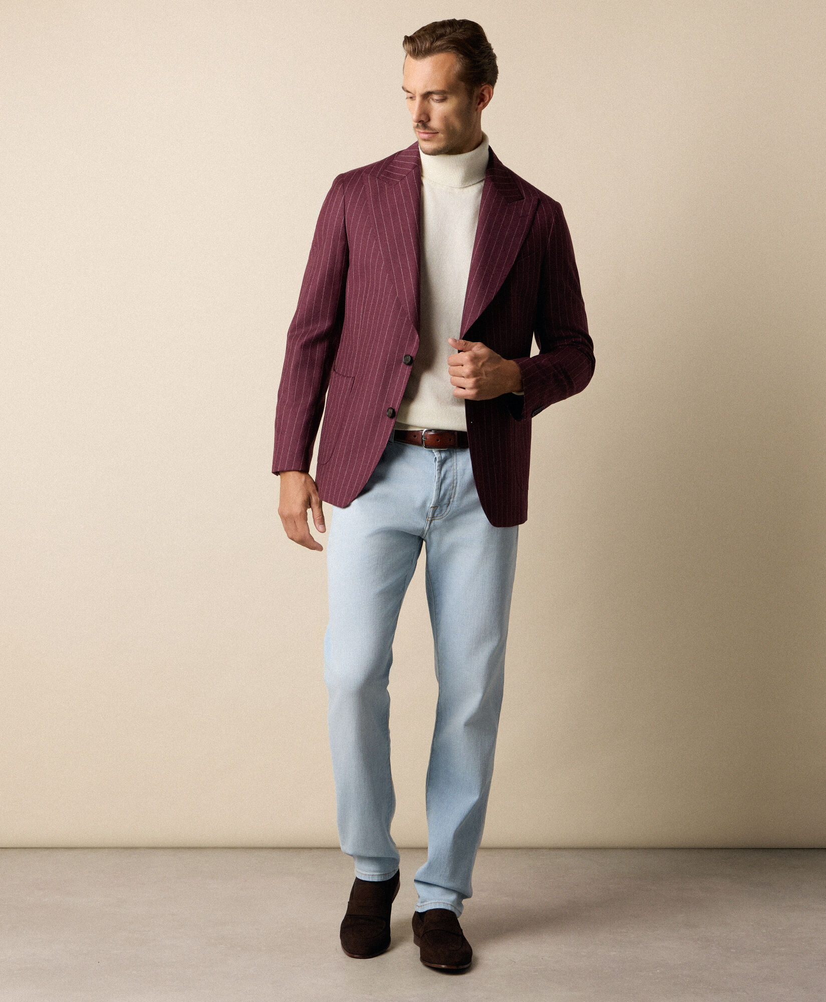 Brooks Brothers Pinstripe Virgin Wool Blazer Burgundy JKREG086WVPWV003BORDF001