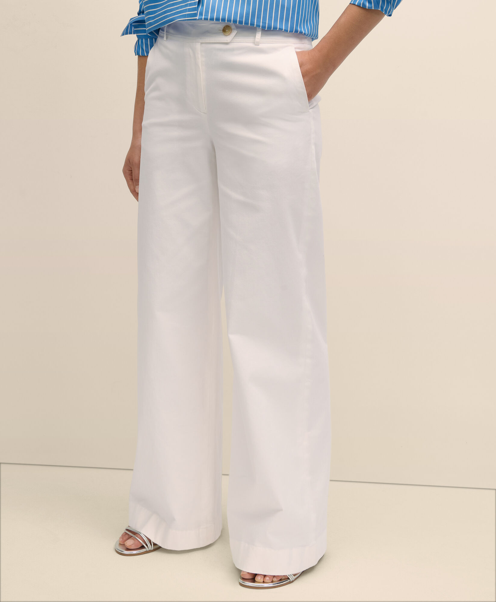 Brooks Brothers Wide Leg Cotton Twill Pant White 1000102990US100218208