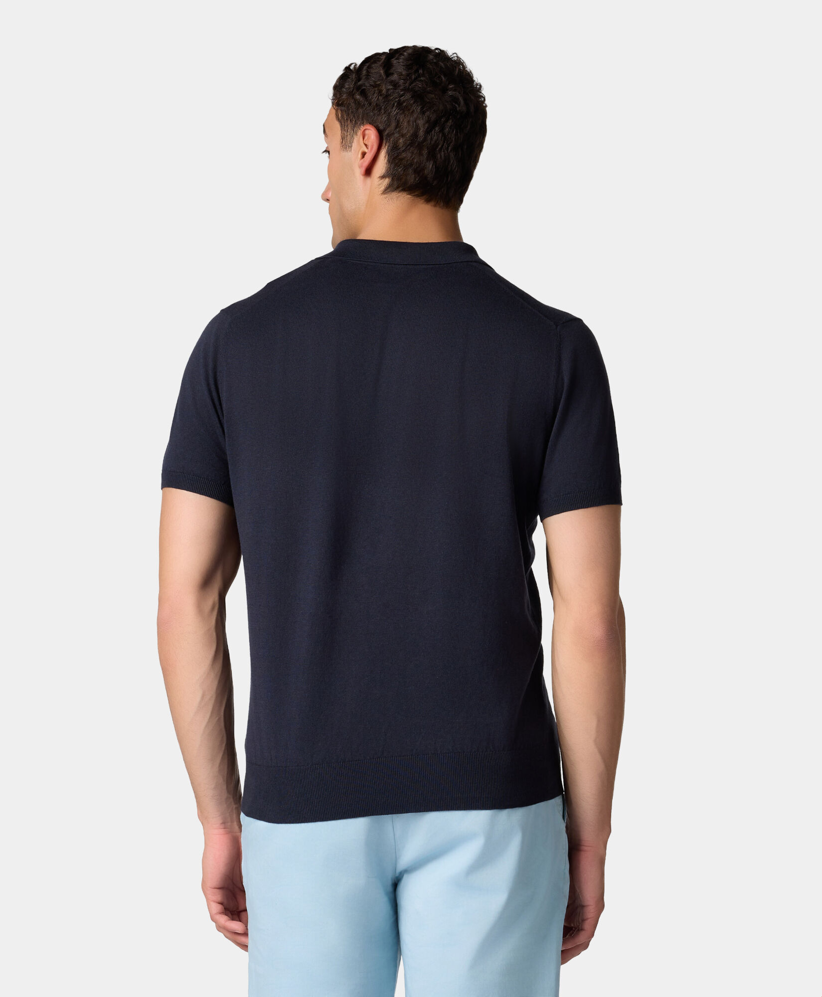 Brooks Brothers Organic Cotton-Linen Knit Polo with Johnny Collar Navy KNPOL018COBLI004NAVYP001