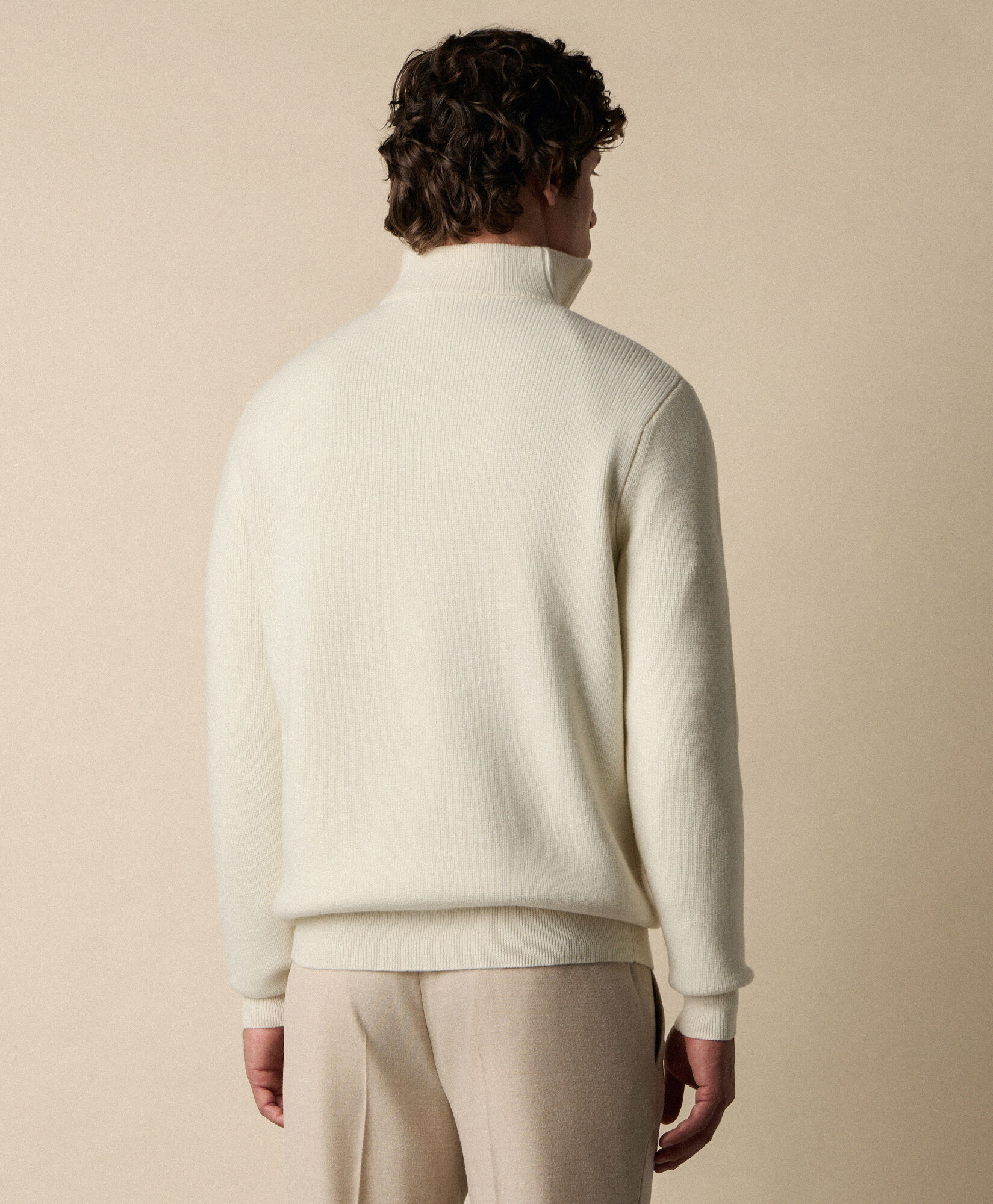 Brooks Brothers Pull à Demi-Zip en Laine Mérinos Lait KNHFZ005WOPWO002MILKP001