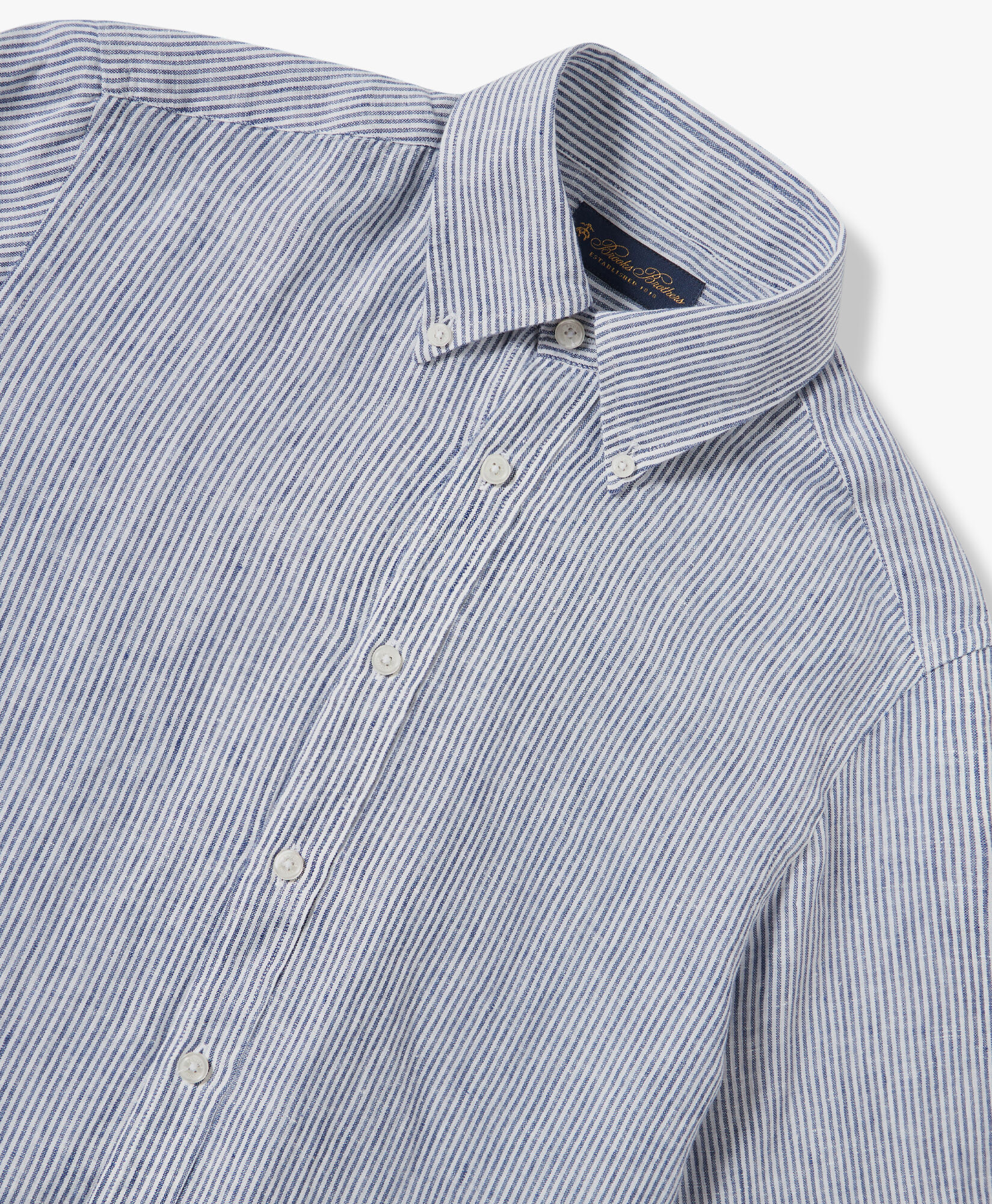 Brooks Brothers Slim Fit Striped Linen Button Down Shirt Navy CSHBD006LIPLI001NAVYF001