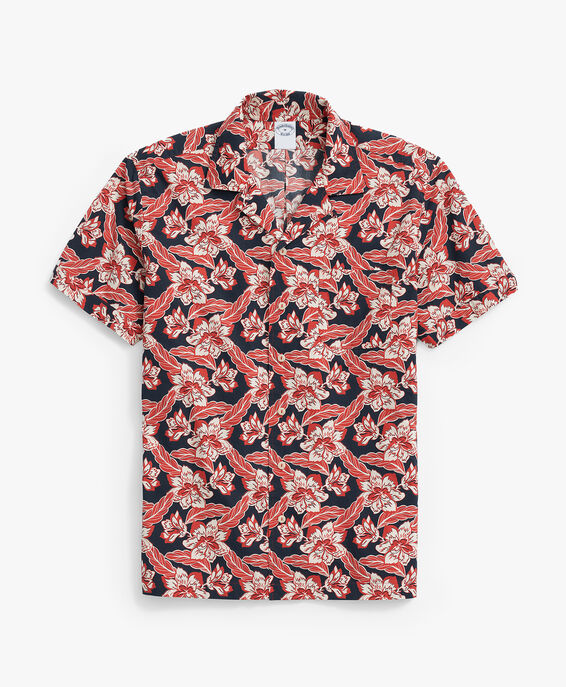 Brooks Brothers Navy Red Cotton Poplin Floral Print Sport Shirt Navy and Red 1000098555US100207900