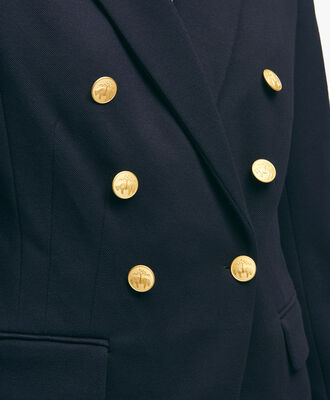 Double-breasted knit blazer with golden buttons · Navy Blue