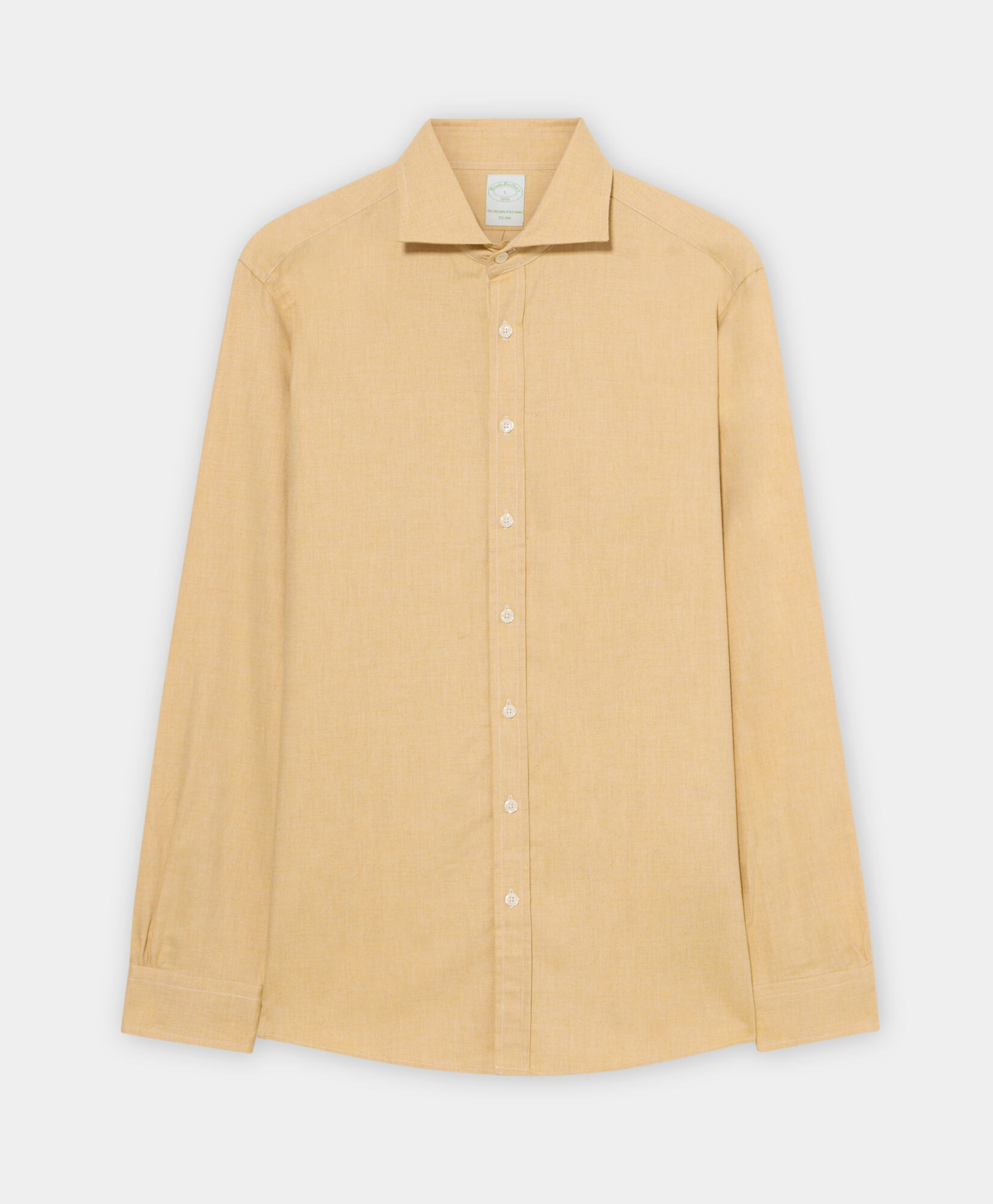 Brooks Brothers Slim Fit Melange Cotton Flannel Shirt with Spread Collar Ochre CSHSP011COPCO001YELLP002