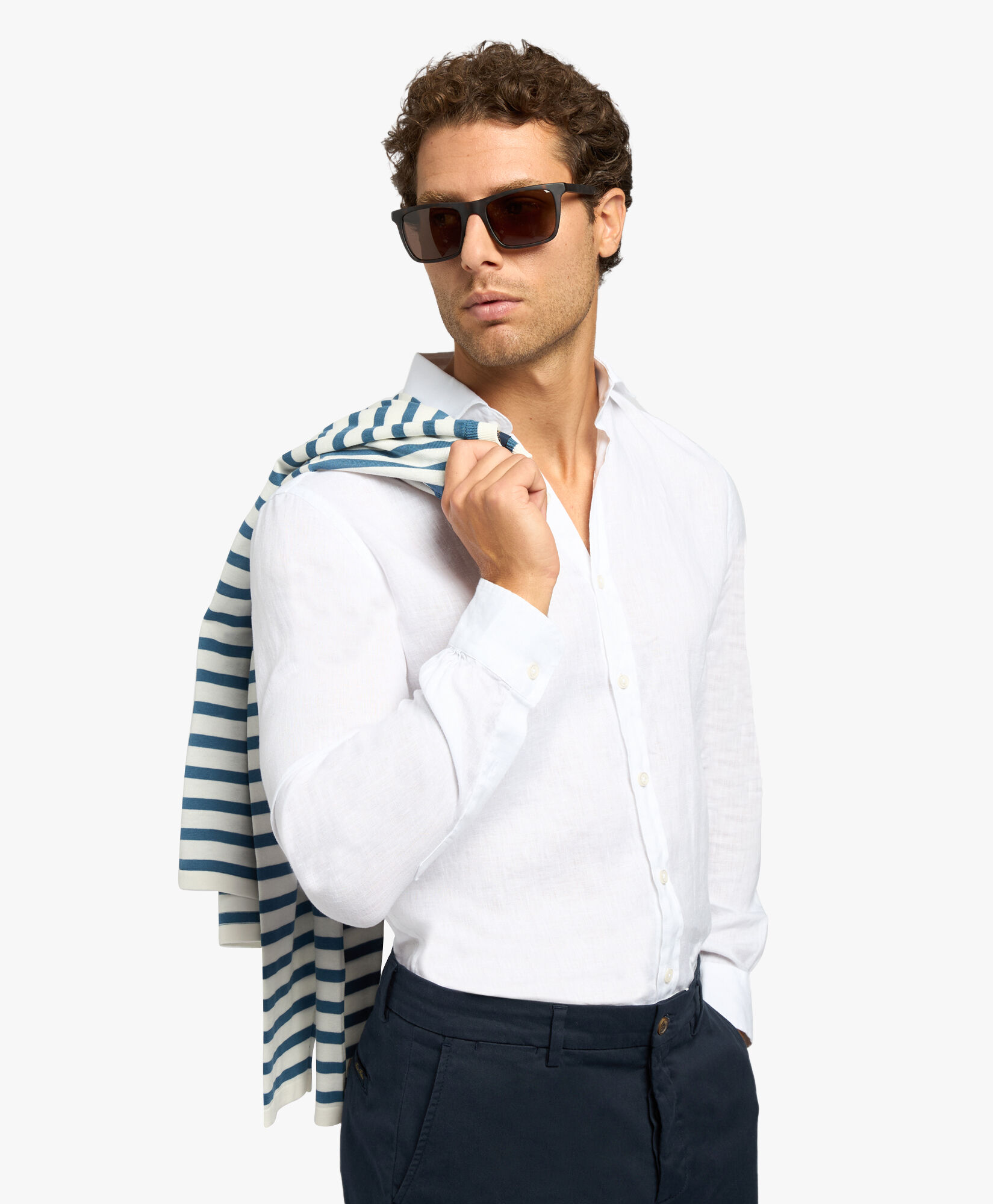 Brooks Brothers Slim Fit Linen Spread Collar Shirt White CSHSP002LIPLI001WHITP001