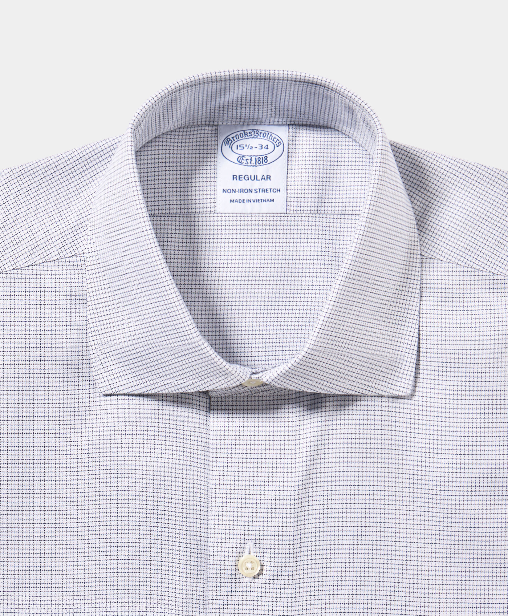 Brooks Brothers Regular Fit Non-Iron Checked Supima Twill Shirt with English Spread Collar Navy 1000105549US100223561