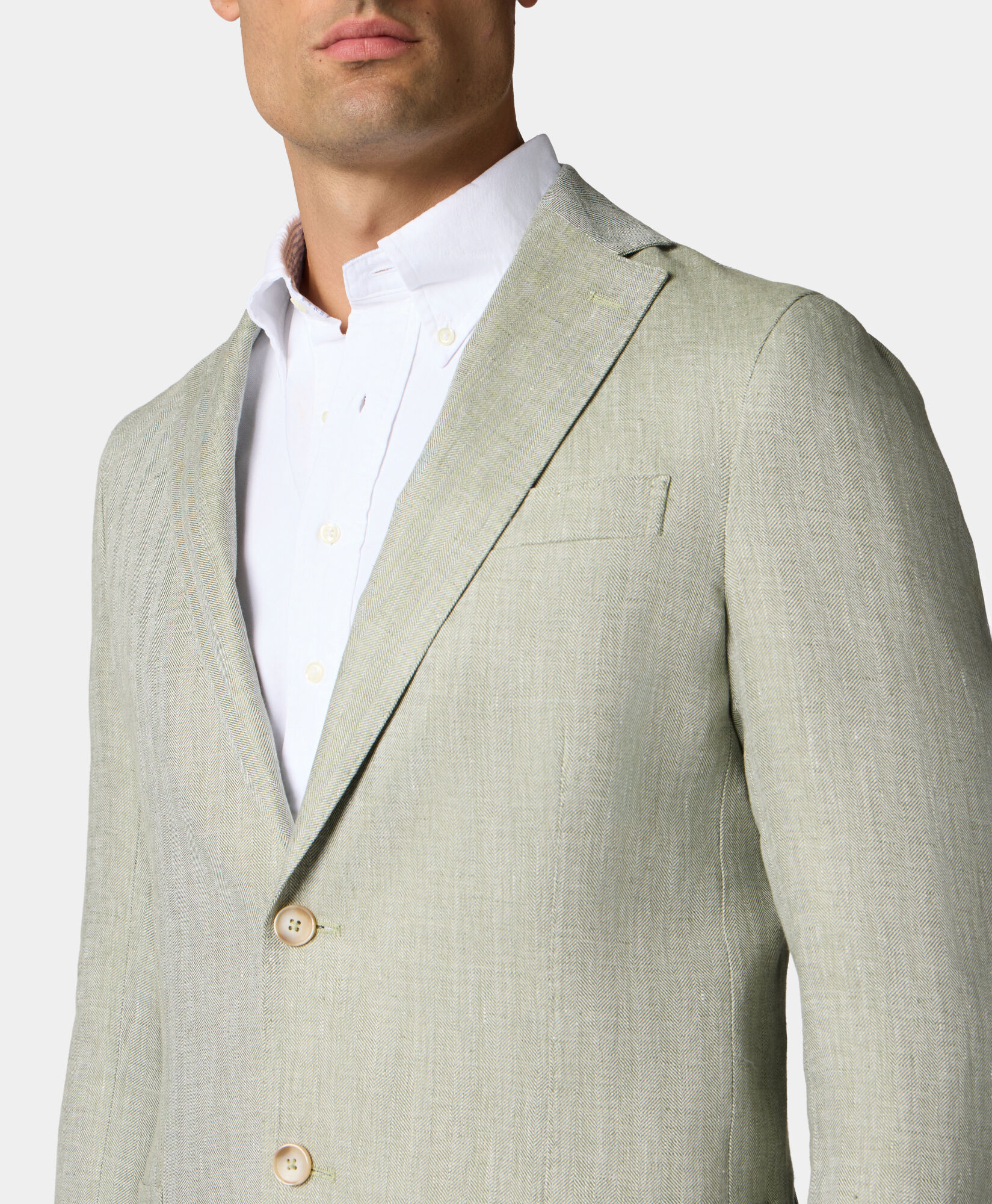 Brooks Brothers Herringbone Design Linen Blazer Sage JKREG063LIPLI001SAGEF001