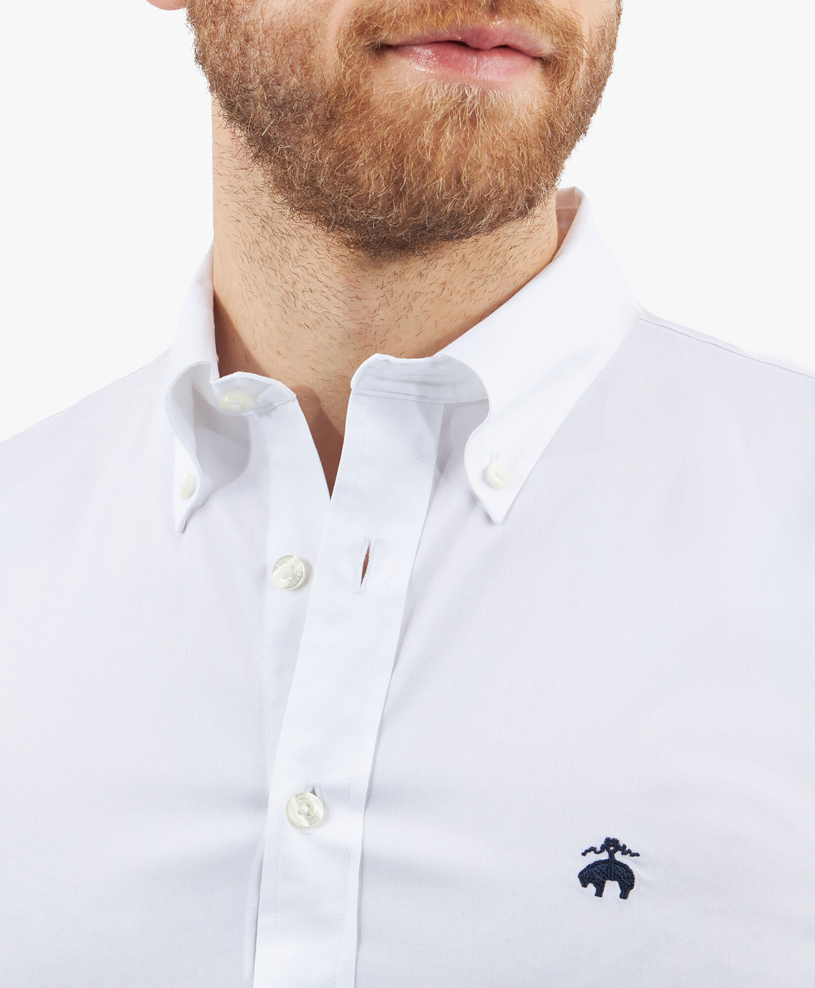 Brooks Brothers Chemise Slim Fit Non-Iron en Coton Stretch avec Col Button-Down Blanc 1000095303US100199977