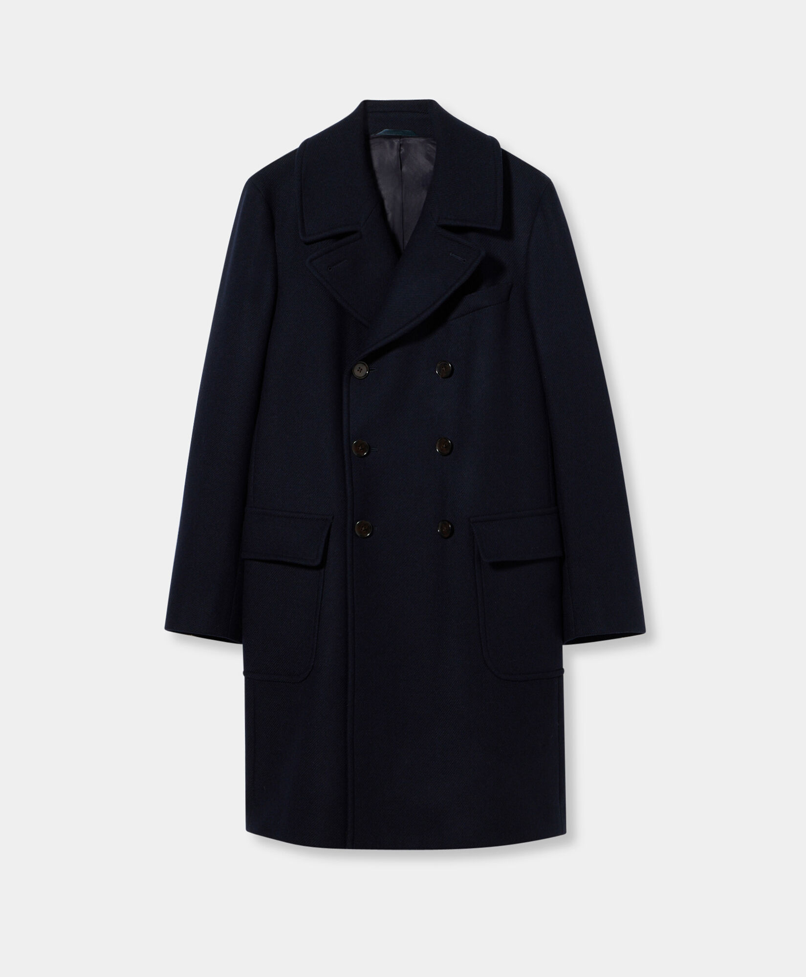BROOKS BROTHERS ネイビー ウールロングコート Tailored Double-Breasted Wool Coat in Navy for Men | Brooks