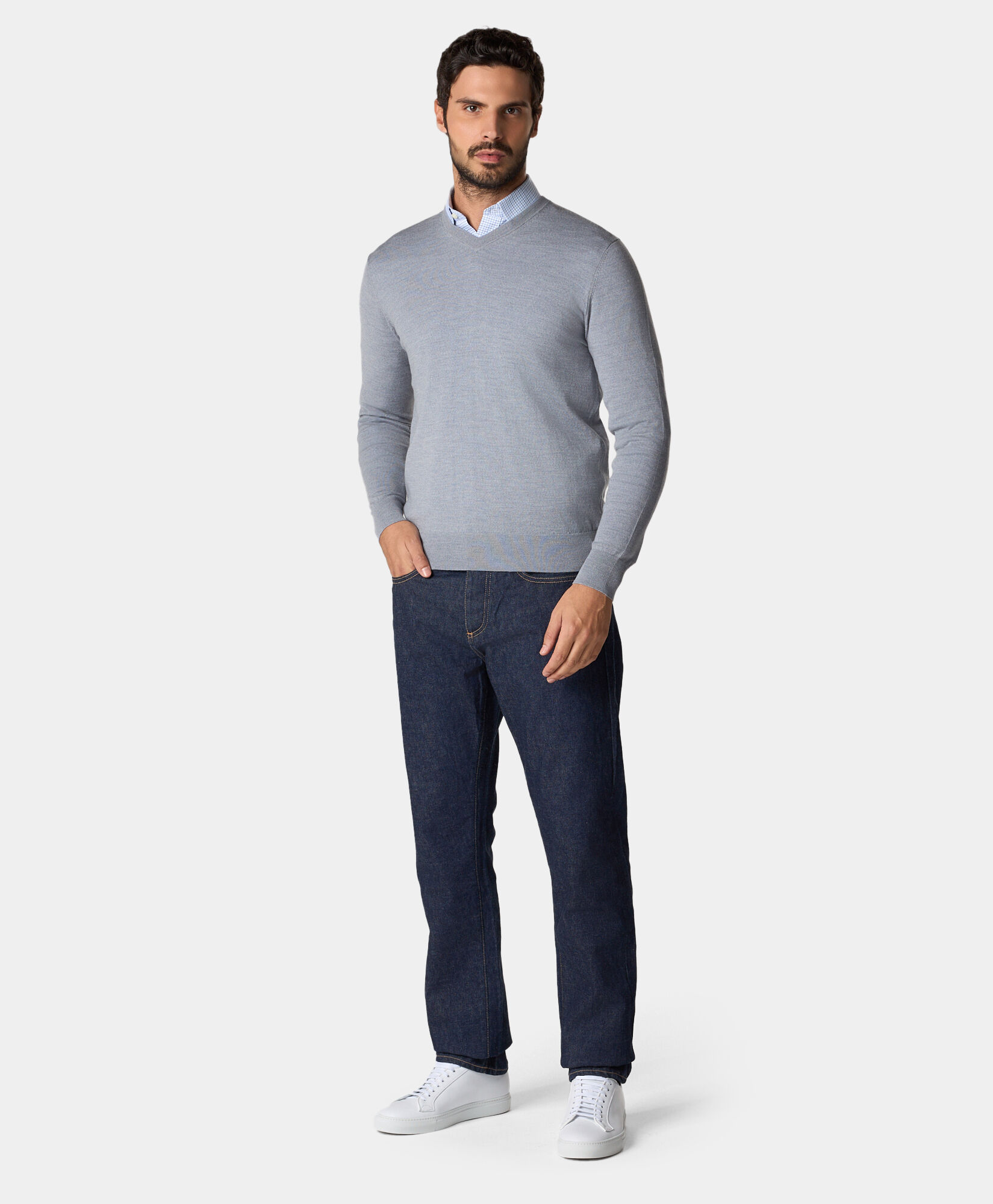 V Neck Merino Wool Sweater in Light Grey for Men Brooks Brothers UK