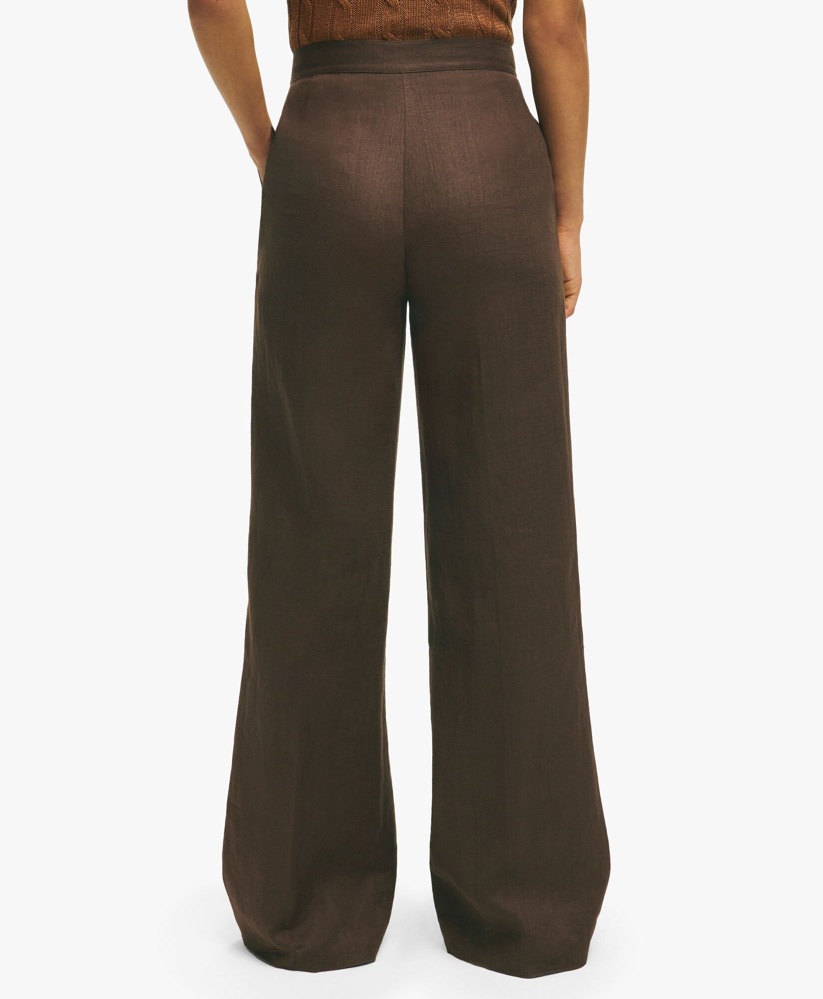 Chocolate Brown Pleated Wide Leg Linen Trousers in Chocolate Brown for Women Brooks Brothers EU