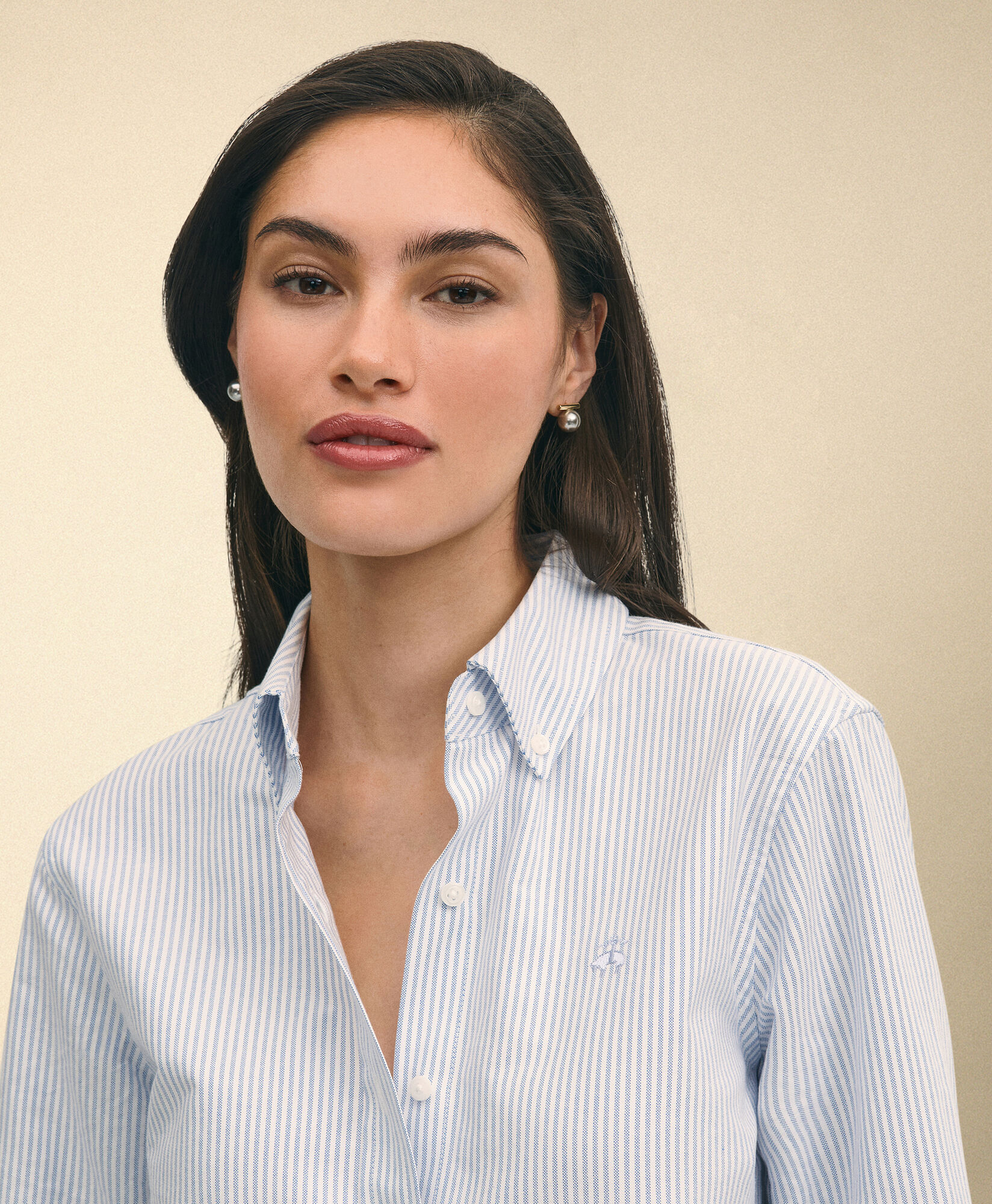 Brooks Brothers Classic Fit Striped Oxford Shirt with Button Down Collar Blue 1000102788US100217142