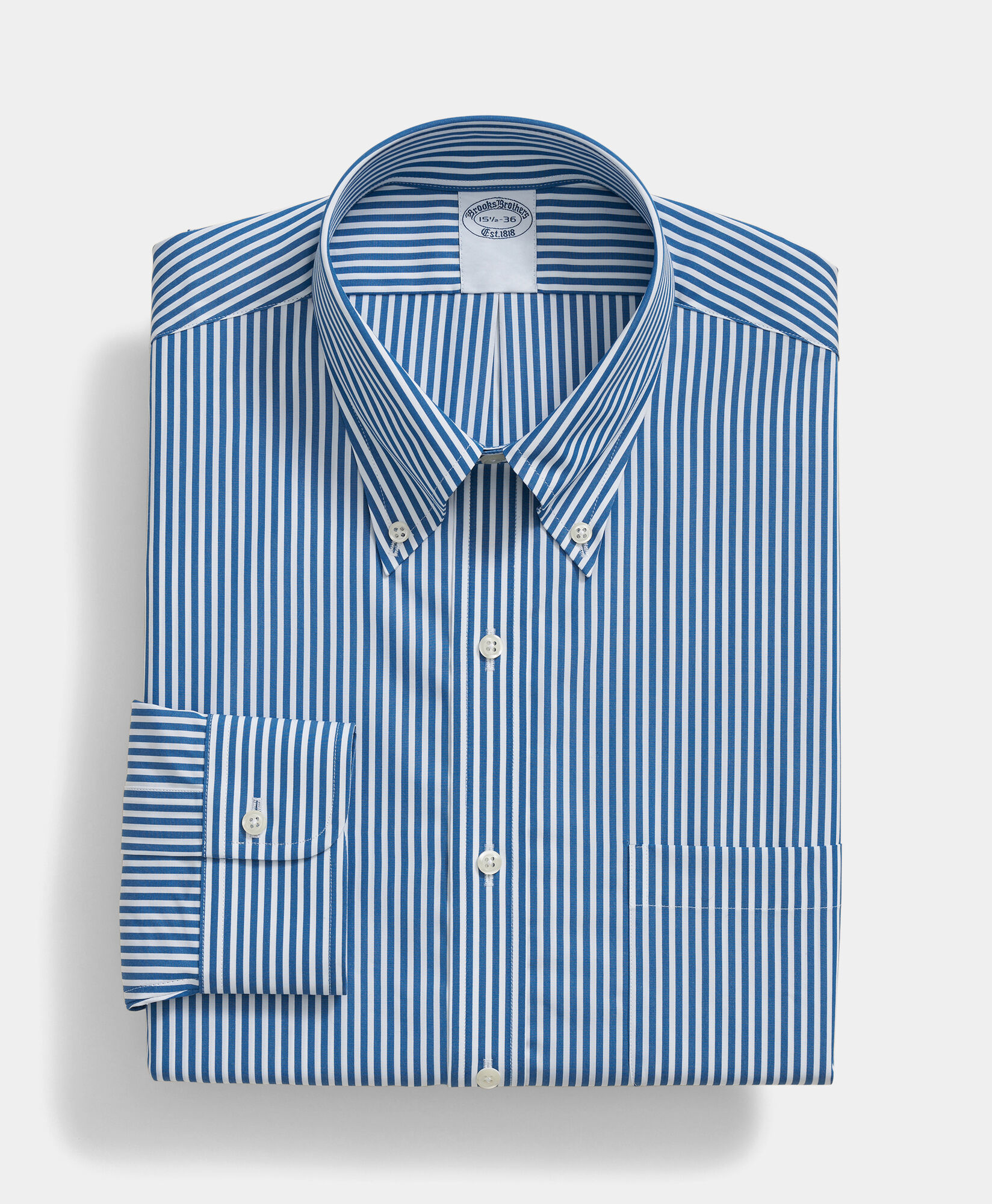 Brooks Brothers Chemise à rayures en coton Supima® avec Col Button Down Coupe Regular Bleu 1000105163US100221713
