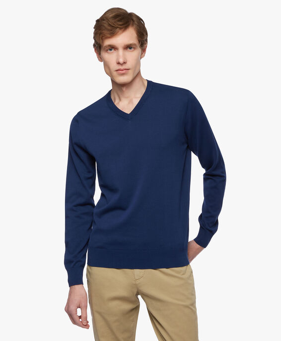 Brooks Brothers Blue Cotton V-Neck Sweater Blue KNVNK003COPCO002BLUEP002