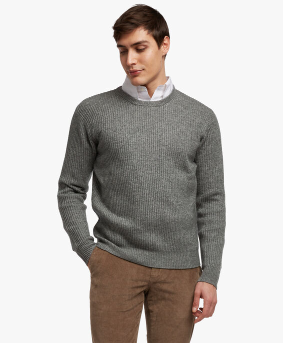 Brooks Brothers Ribbed Wool and Cashmere Sweater Light Grey KNCRN004WOBWS001LTGRP001