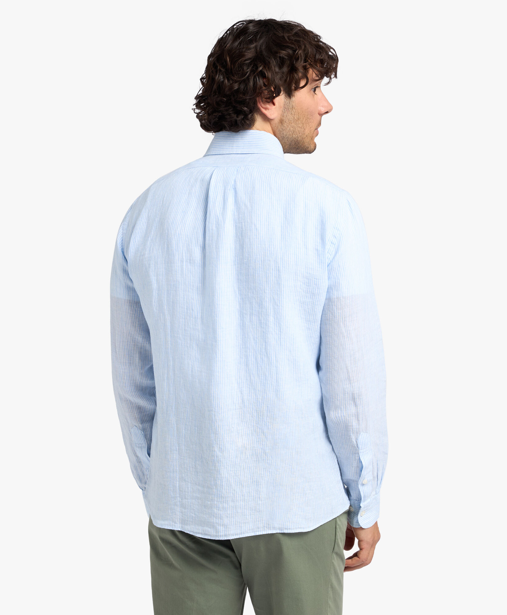 Brooks Brothers Slim Fit Striped Linen Button Down Shirt Light Blue CSHBD006LIPLI001LTBLF001