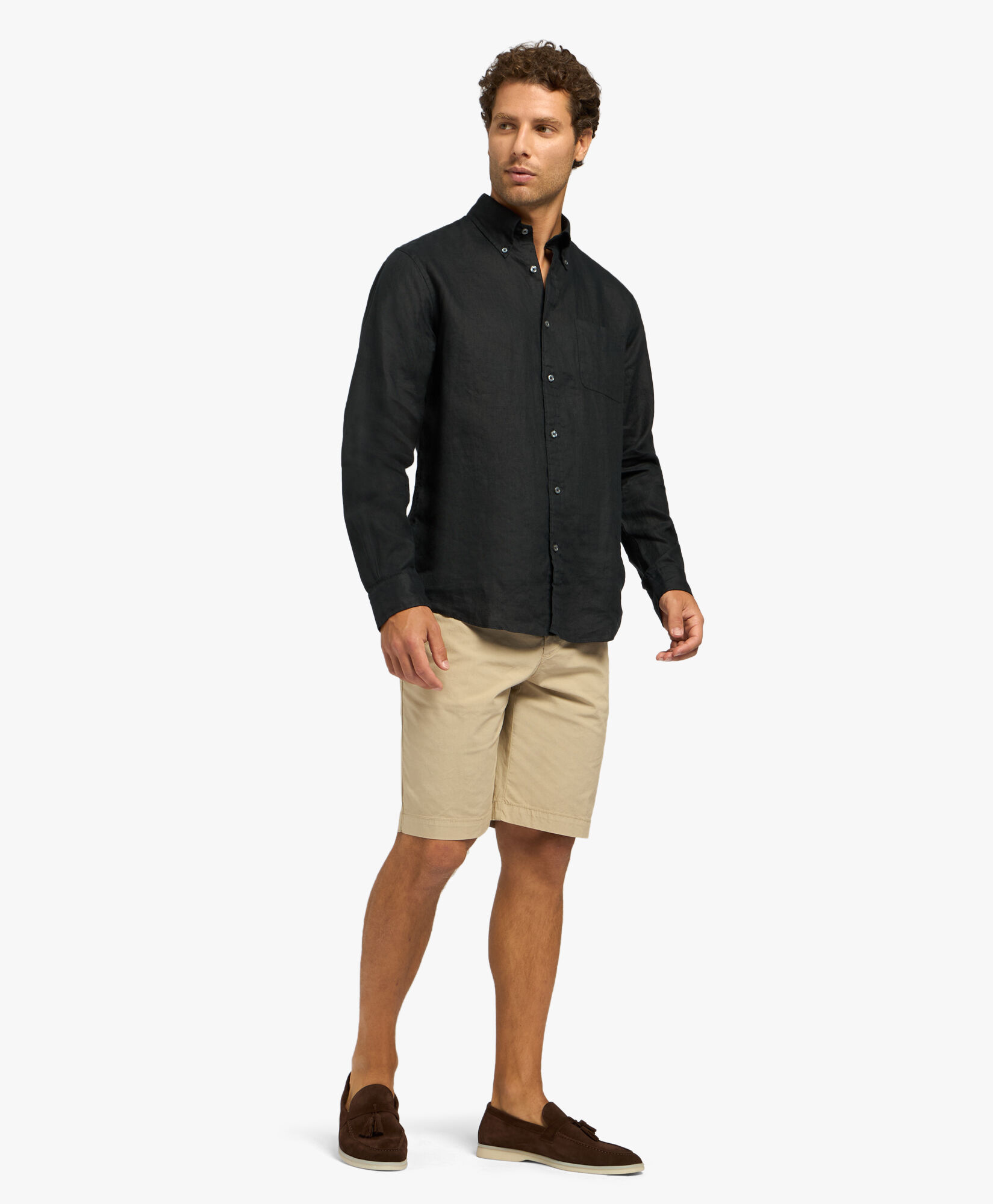 Camisa informal para hombre negra de corte regular en lino con cuello button down en Negro de hombre Brooks Brothers EU