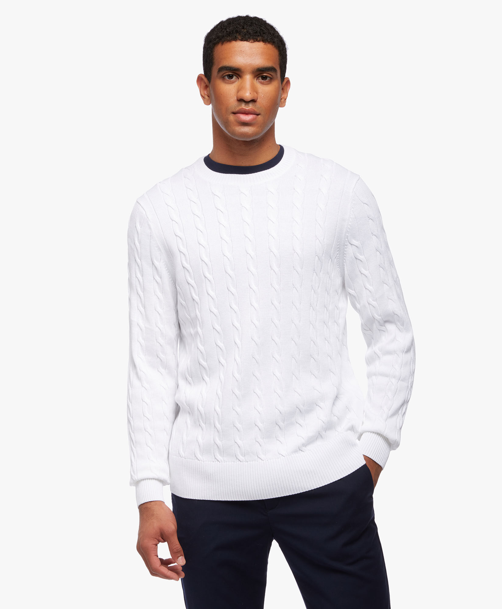 SupimaCottonCableCrewneckSweater in White for Men Brooks Brothers EU