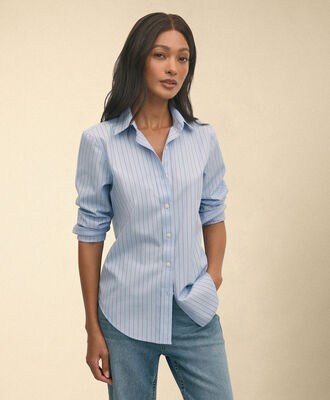 Brooks Brothers Classic Fit Striped Supima Cotton Shirt Blue and Burgundy 1000104831US100221536