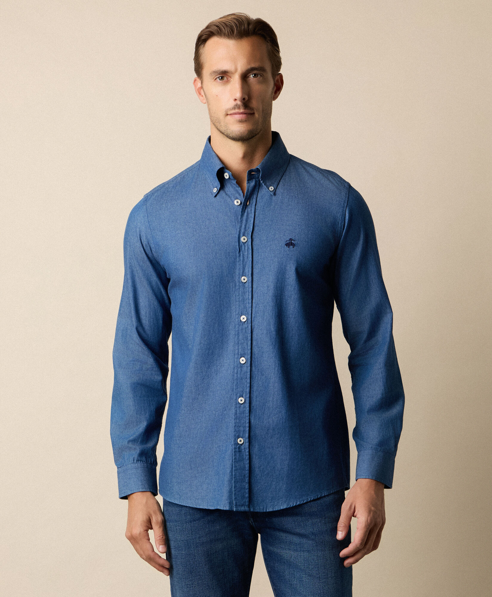 Brooks Brothers Slim Fit Denim Shirt with Button Down Collar Blue CSHBD024COPCO001BLUEP002