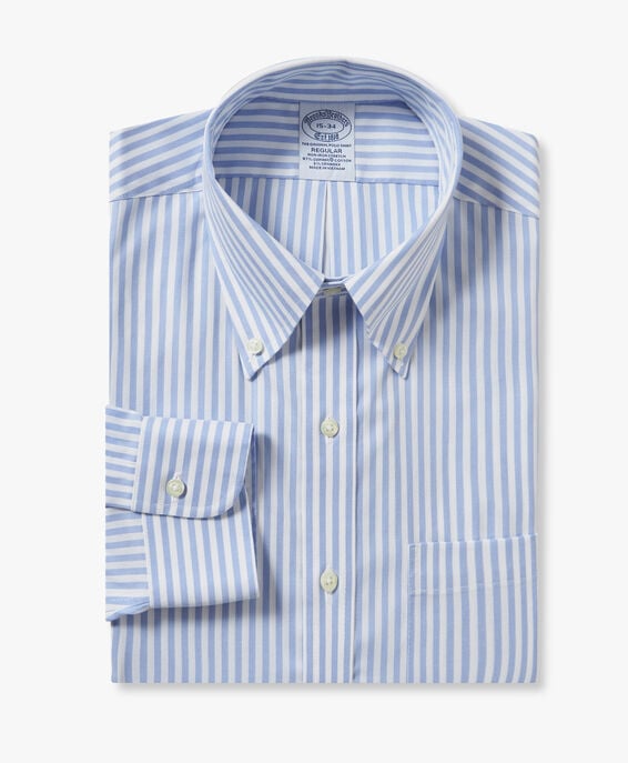 Brooks Brothers Light Blue Striped Regular Fit Non-Iron Dress Shirt with Button Down Collar Light Blue 1000100548US100212346