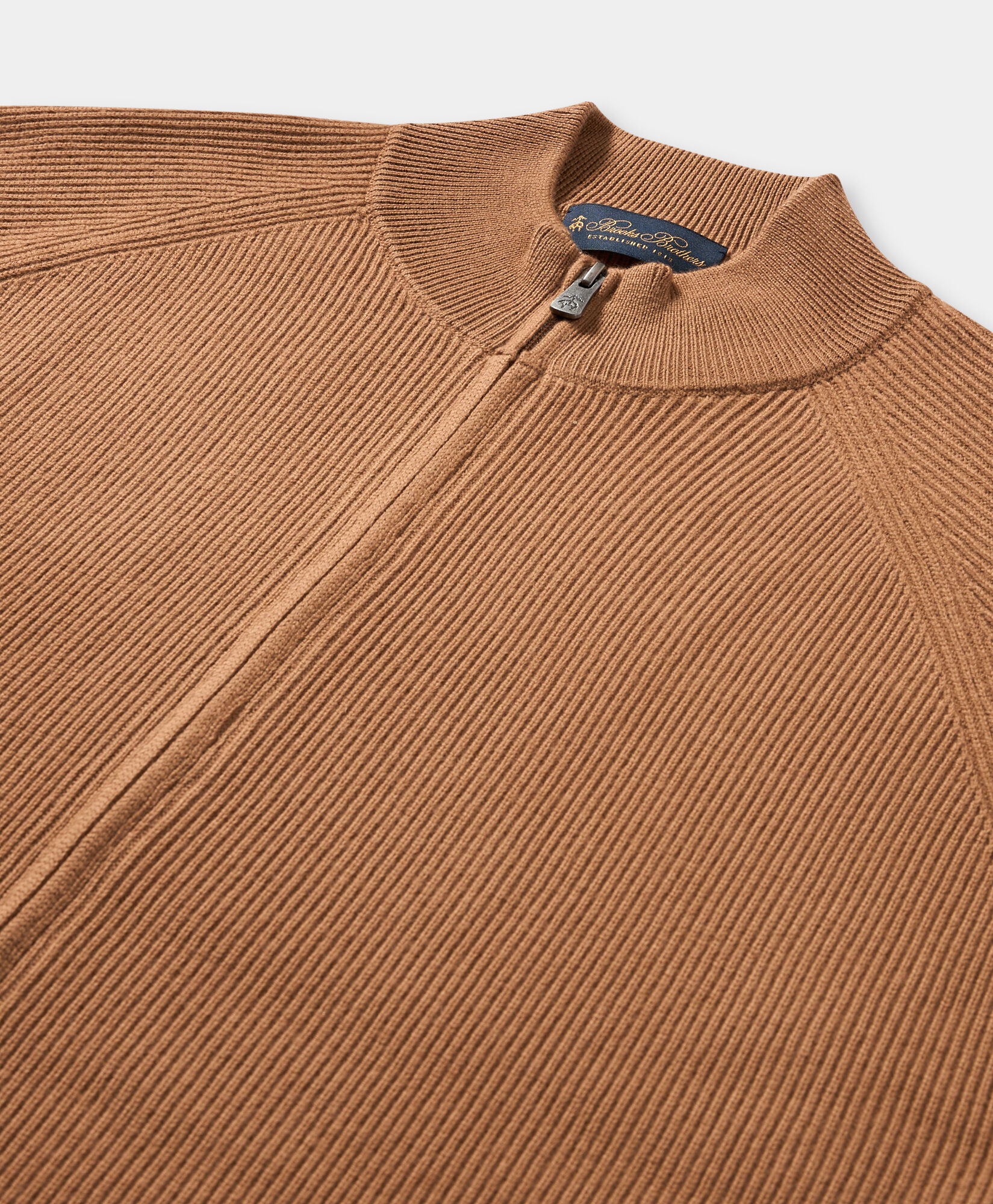 Brooks Brothers Full Zip Merino Wool Sweater Camel KNFLZ010WOPWO002CAMEP001