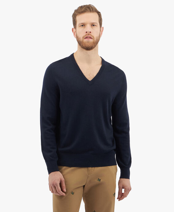 BrooksBrothers Merino Wool V-Neck Sweater Navy 1000056841US100186204