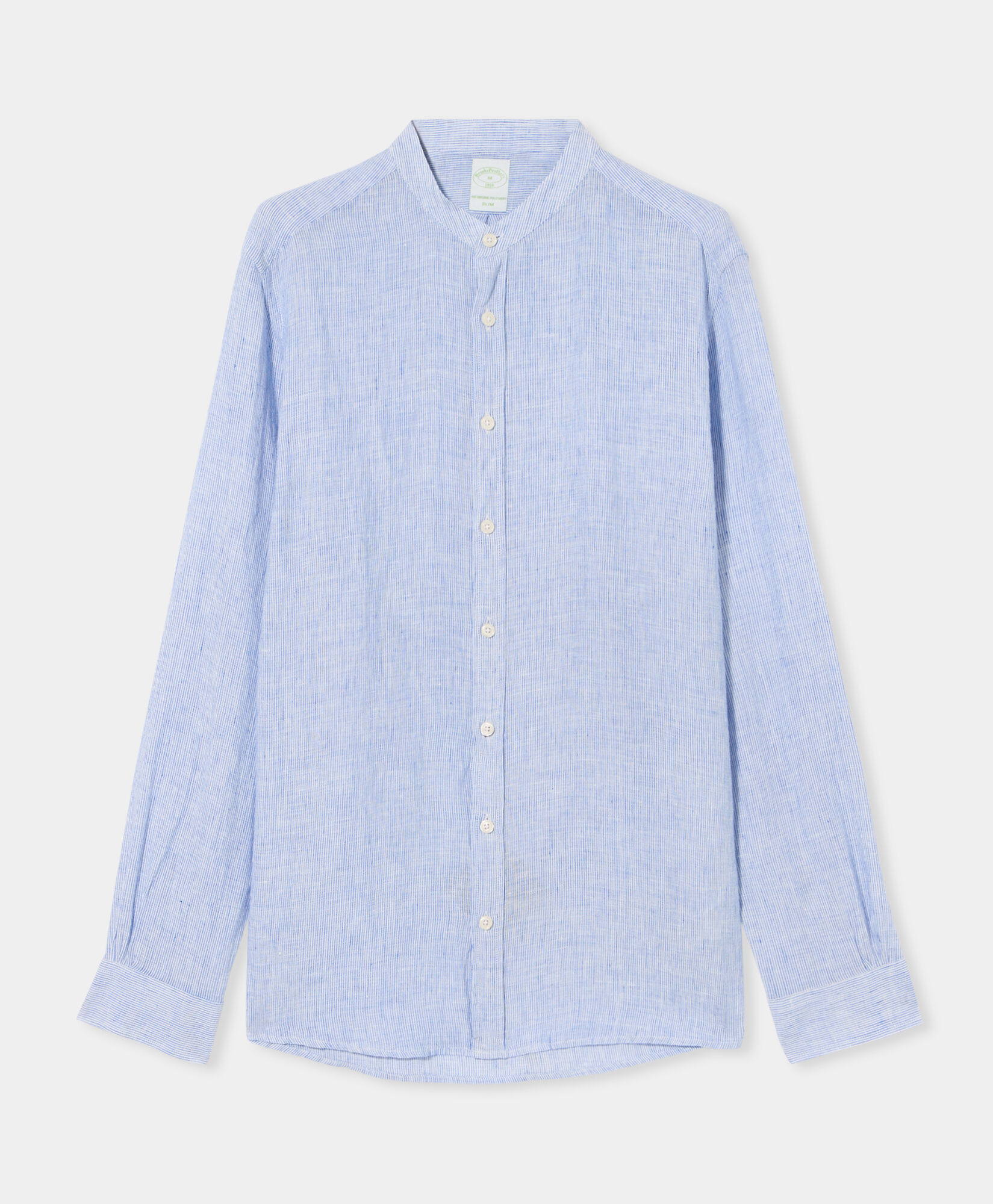 Brooks Brothers Slim Fit Linen Stripes Shirt with Stand Collar Medium Blue CSHSD003LIPLI001MDBLF001