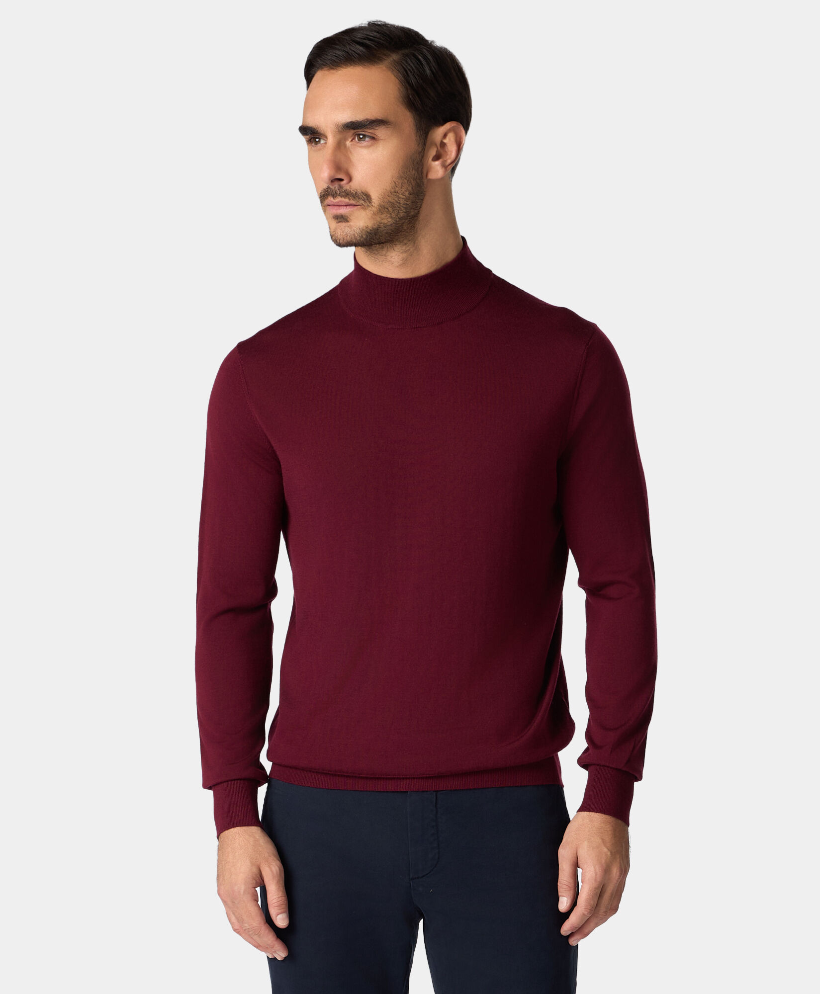 Burgundy Mock Neck tripartite Sweater with