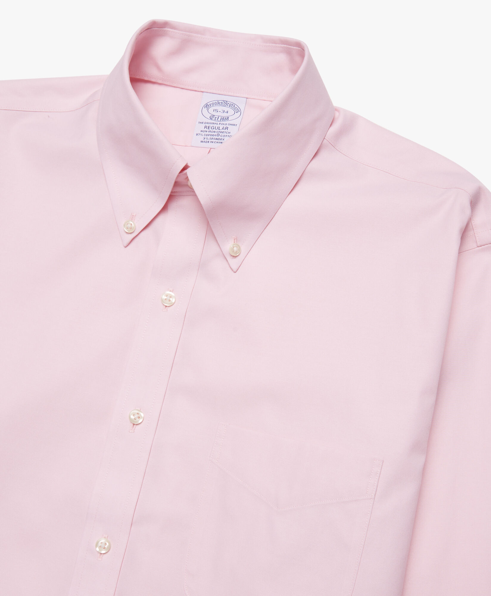 Brooks Brothers Regular Fit Non-Iron Supima Oxford Pinpoint Shirt with Button Down Collar Pink 1000095081US100199372