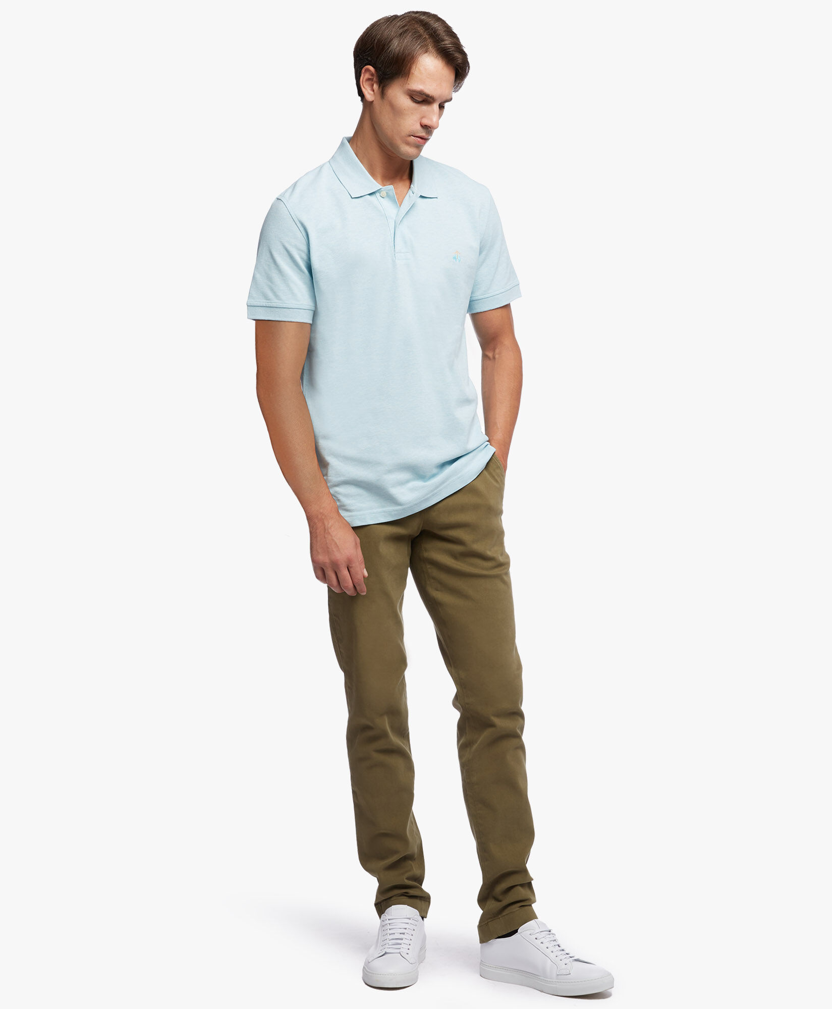 Soho Extra slim Fit Cotton Brushed Chino Pants in Green Moss