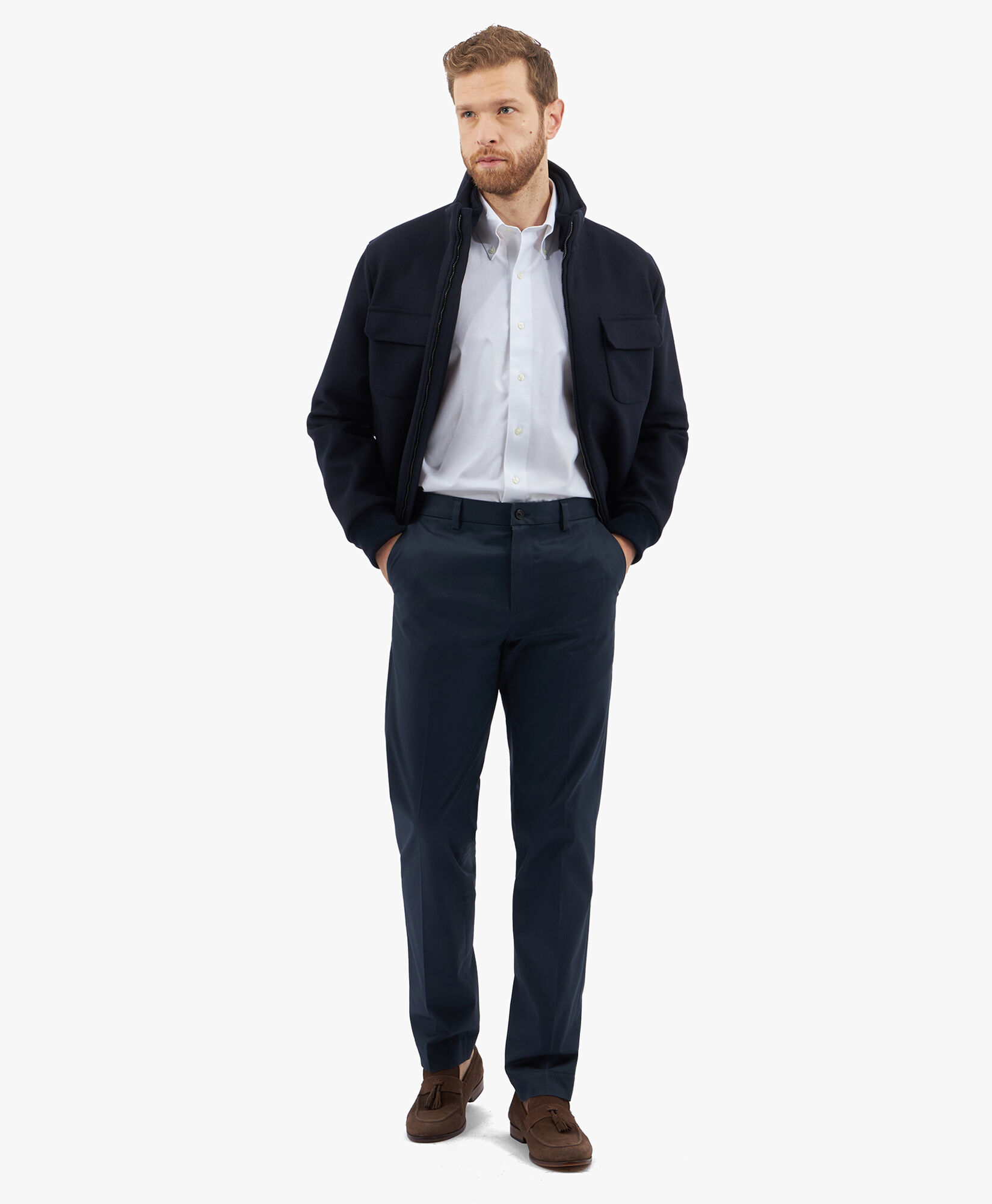 Brooks Brothers Regular Fit Non-Iron Stretch Supima Cotton Twill Shirt with Button Down Collar White 1000096431US100201332