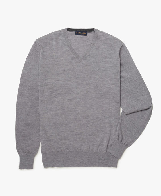 Brooks Brothers Merino Wool V-Neck Sweater Mid Grey KNVNK002WOPWO002MDGRP001