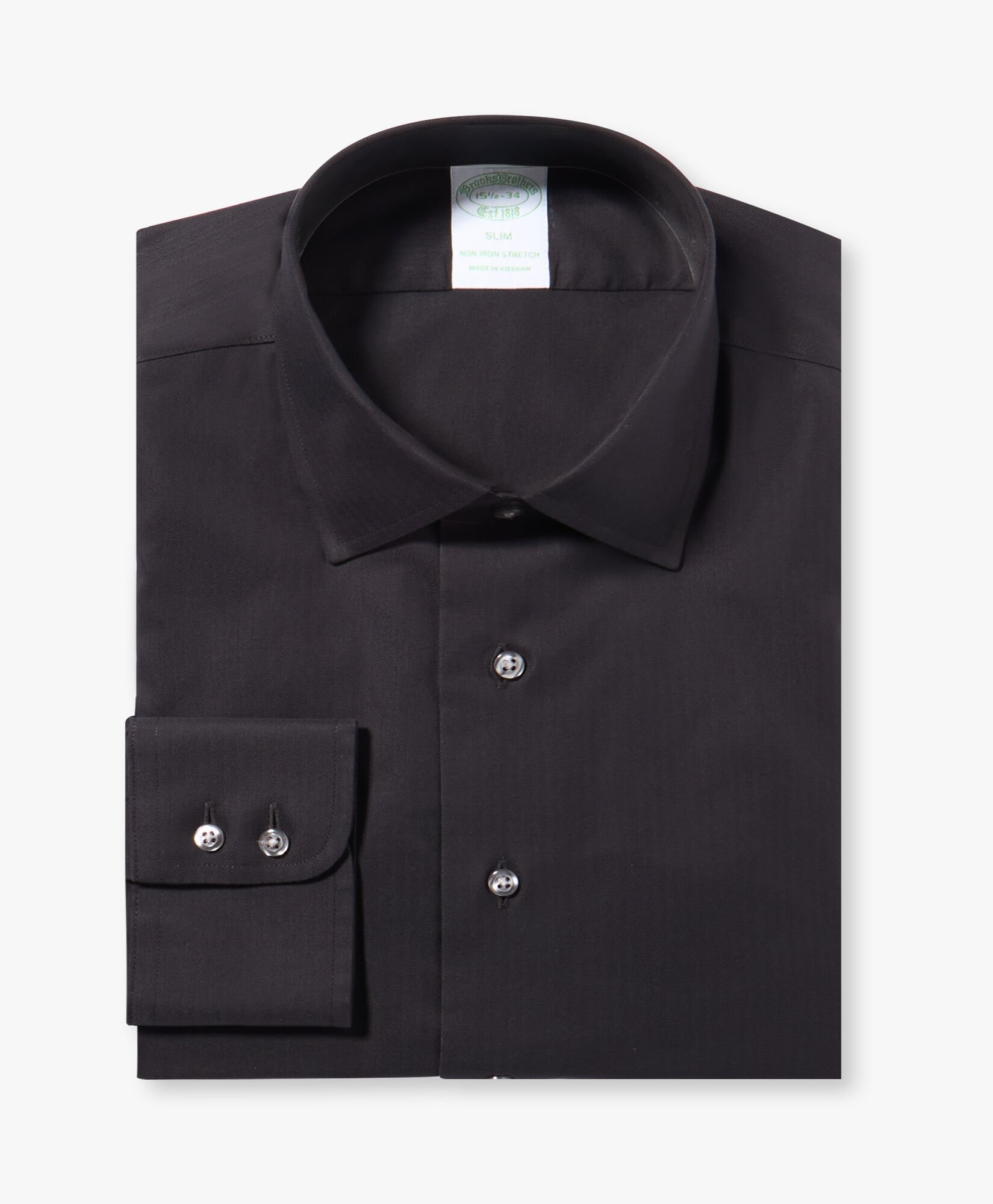 Brooks Brothers Camicia Slim Fit Supima a Spina di Pesce Non-Iron con Collo Ainsley Nero 1000105902US100224379